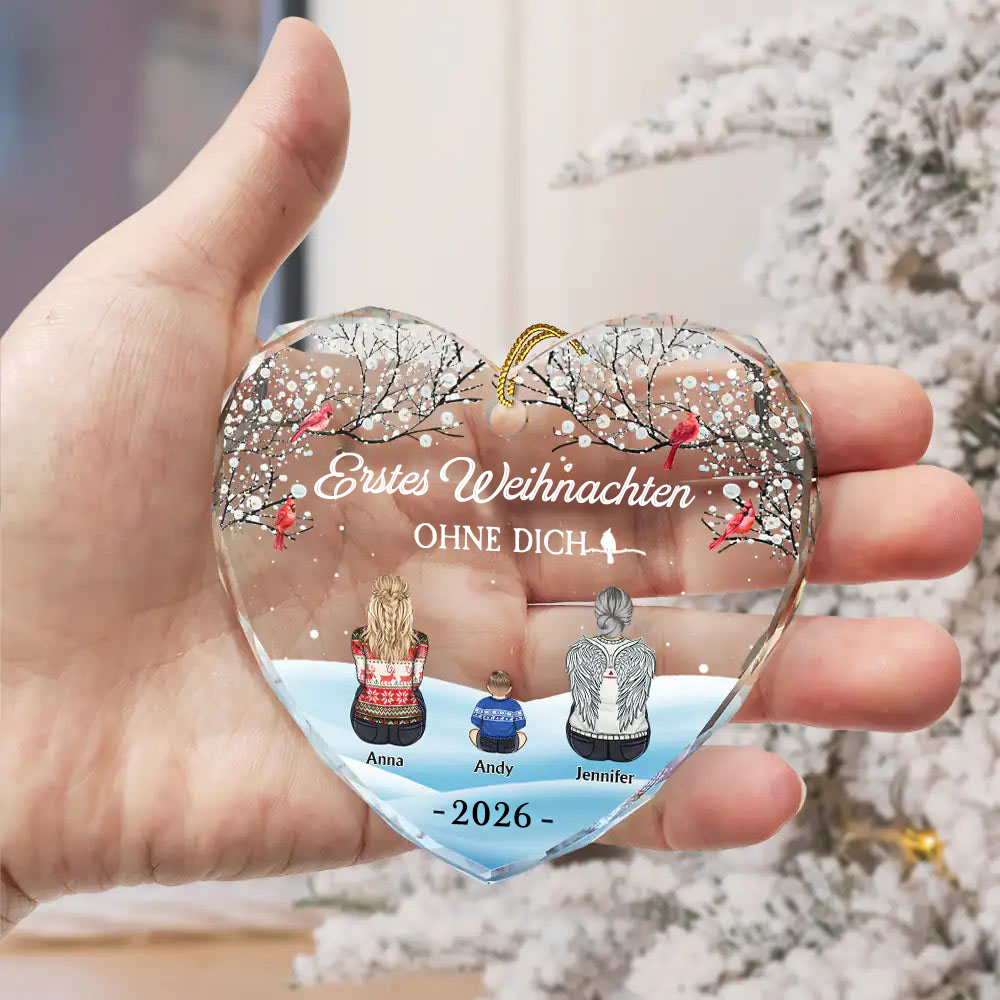 Glasornament in Herzform-Erstes Weihnachten ohne dich-Christbaumanhänger zur Trauer