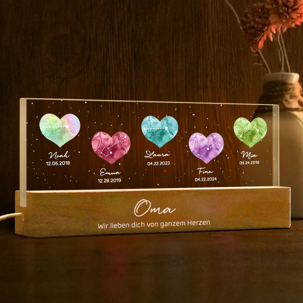 Geburtsstein und Sternzeichen - Personalisierte LED-Nachtlicht für Mama, Oma und Paar