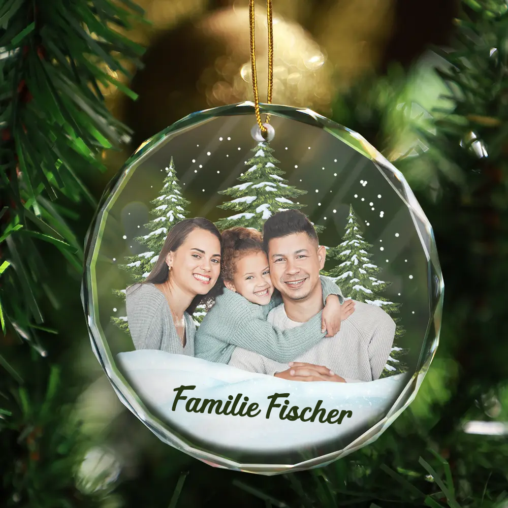 Personalisierter Glas-Weihnachtsanhänger mit Foto und Wunschname