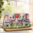 Elefantenfamilie-Personalisierter Holzaufsteller mit Namen Geschenk für Mama und Papa