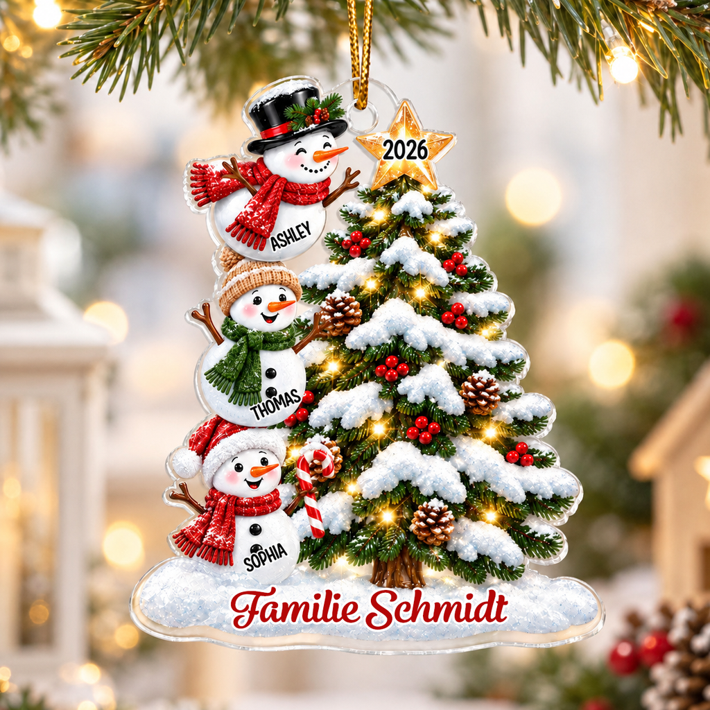 Personalisierter Acryl-Weihnachtsanhänger – Schneemann-Motiv