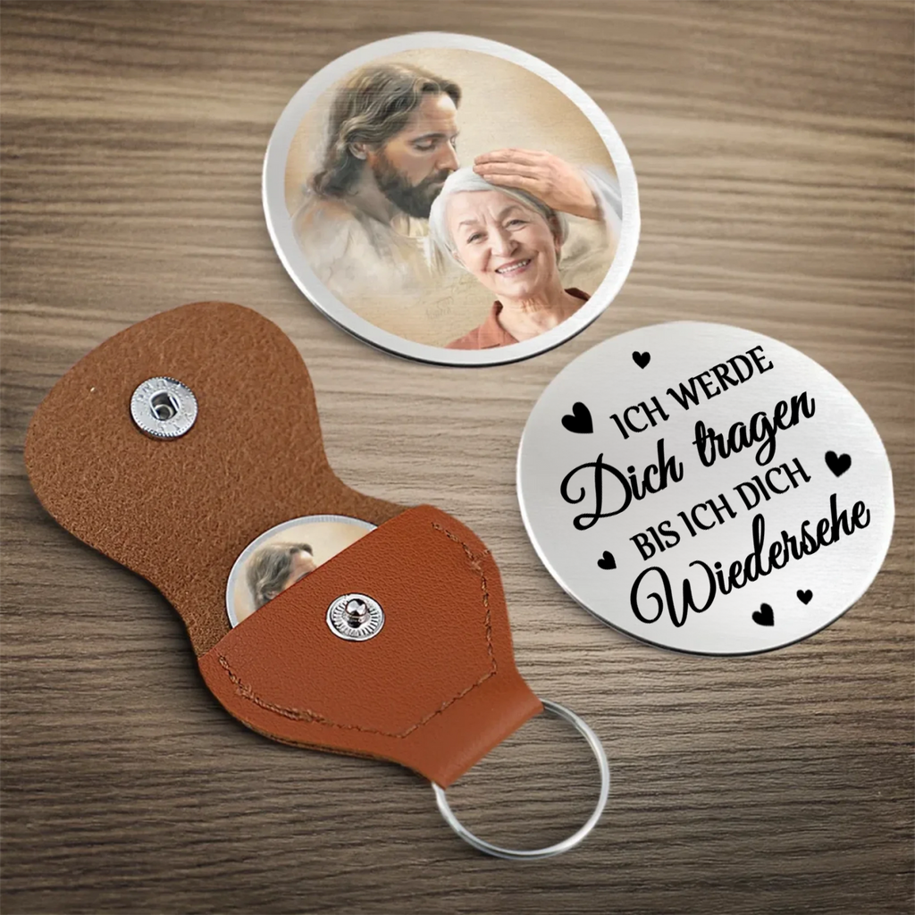 Der Kuss Gottes-Taschenumarmung mit Foto Trauergeschenk