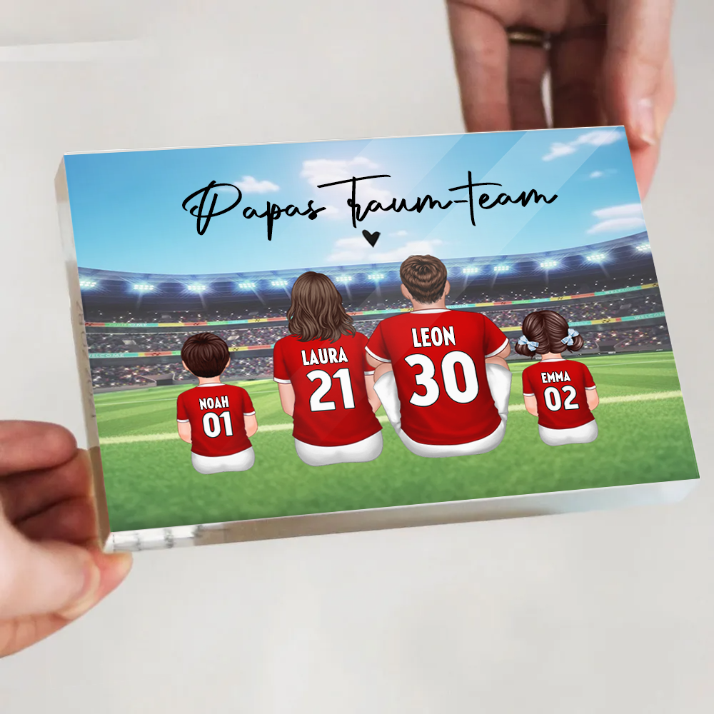 Acrylblock mit Fußballfamilie Geschenk für Papa und Fußballfans