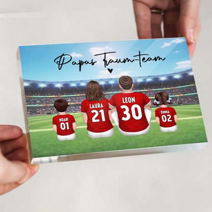 Acrylblock mit Fußballfamilie Geschenk für Papa und Fußballfans