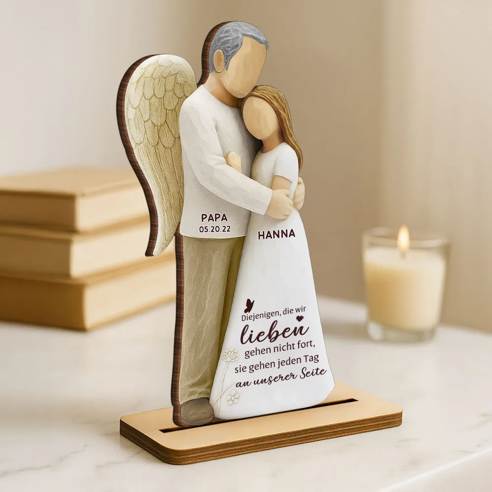 Mädchen mit Engelmama/ Engelpapa - Personalisierter Holzaufsteller mit Namen Trauergeschenk