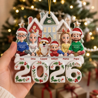 Personalisierter Acrylanhänger 2025 Christbaumschmuck mit Familie, Hund und Katze