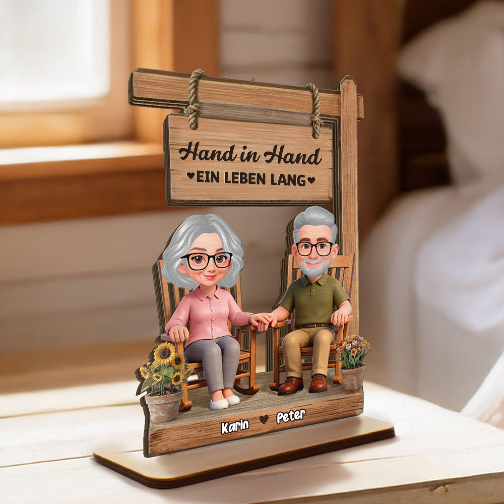 Hand-in-Hand Personalisierter Holzaufsteller mit Paar Geschenk zum Jahrestag