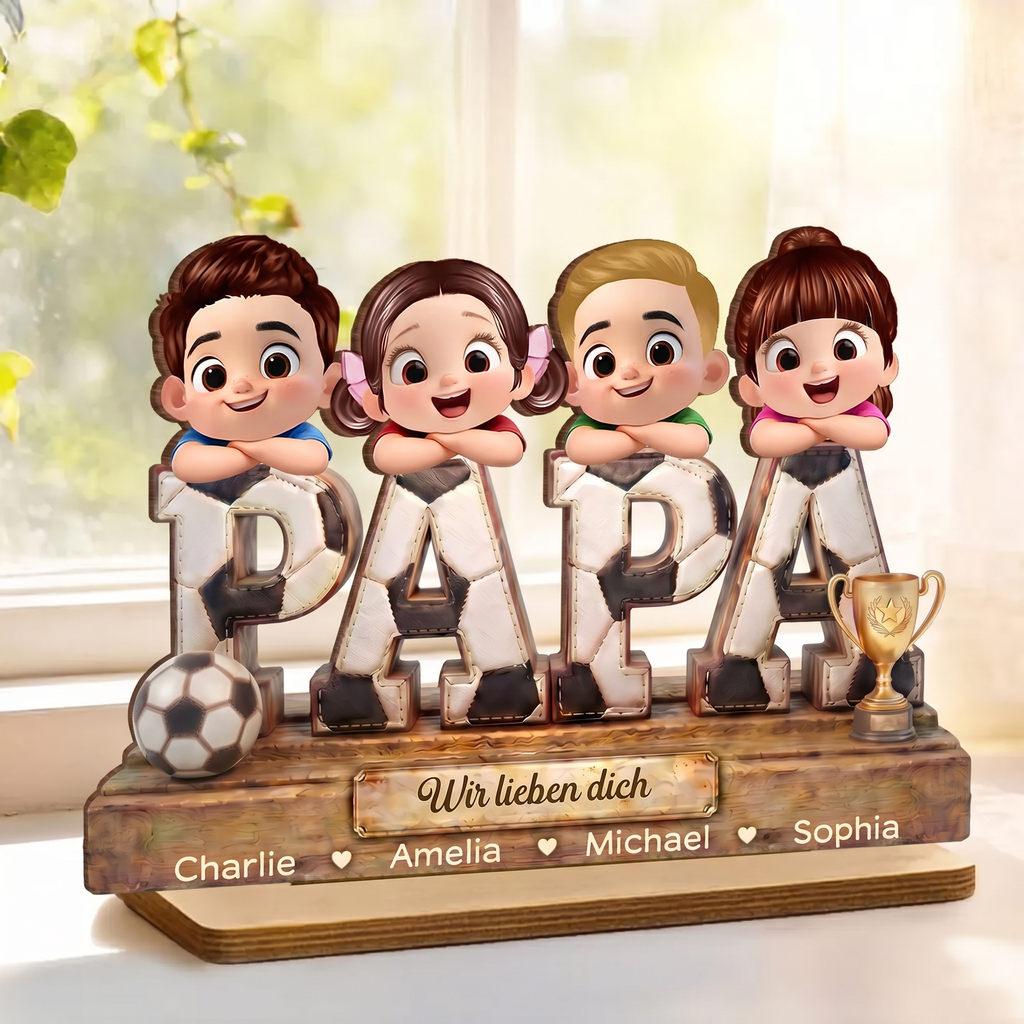 Vintage Fußballpapa Personalisierter PAPA-Holzaufsteller mit Kinder
