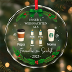 Glas-Ornament mit Getränke und Namen "Erstes Weihnachten als Familie zu..." Personalisierter Christbaumschmuck
