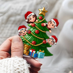 Personalisierter Acrylanhänger mit Eltern und Kinder Christbaumschmuck mit Tannenbaum