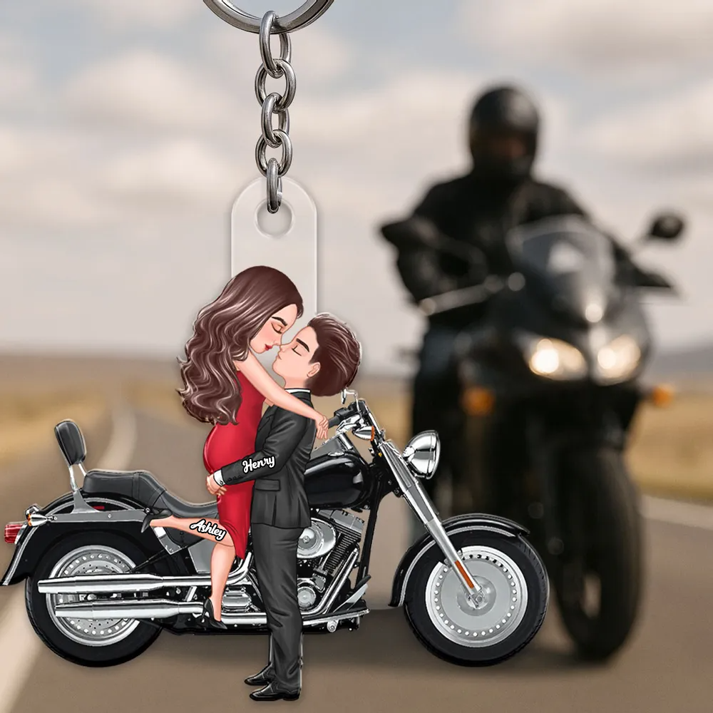 Motorrad-Paar Personalisierter Acrylschlüsselanänger mit Namen