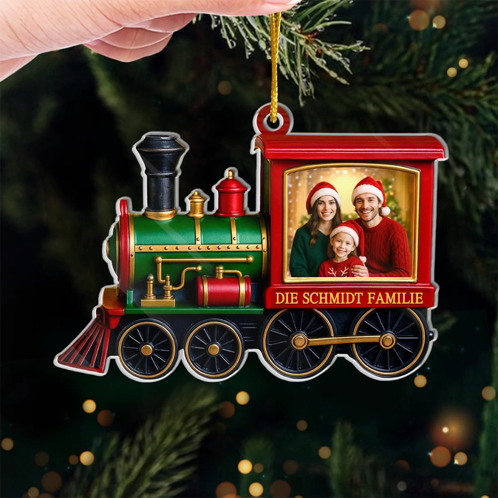 Acryl-Foto-Ornament Personalisierter Christbaumschmuck mit Weihnachtszug für Familie