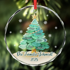 Personalisiertes Glasornament mit Meerglasmotiv Christbaumschmuck mit Tannenbaummotiv