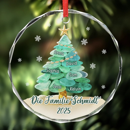Personalisiertes Glasornament mit Meerglasmotiv Christbaumschmuck mit Tannenbaummotiv