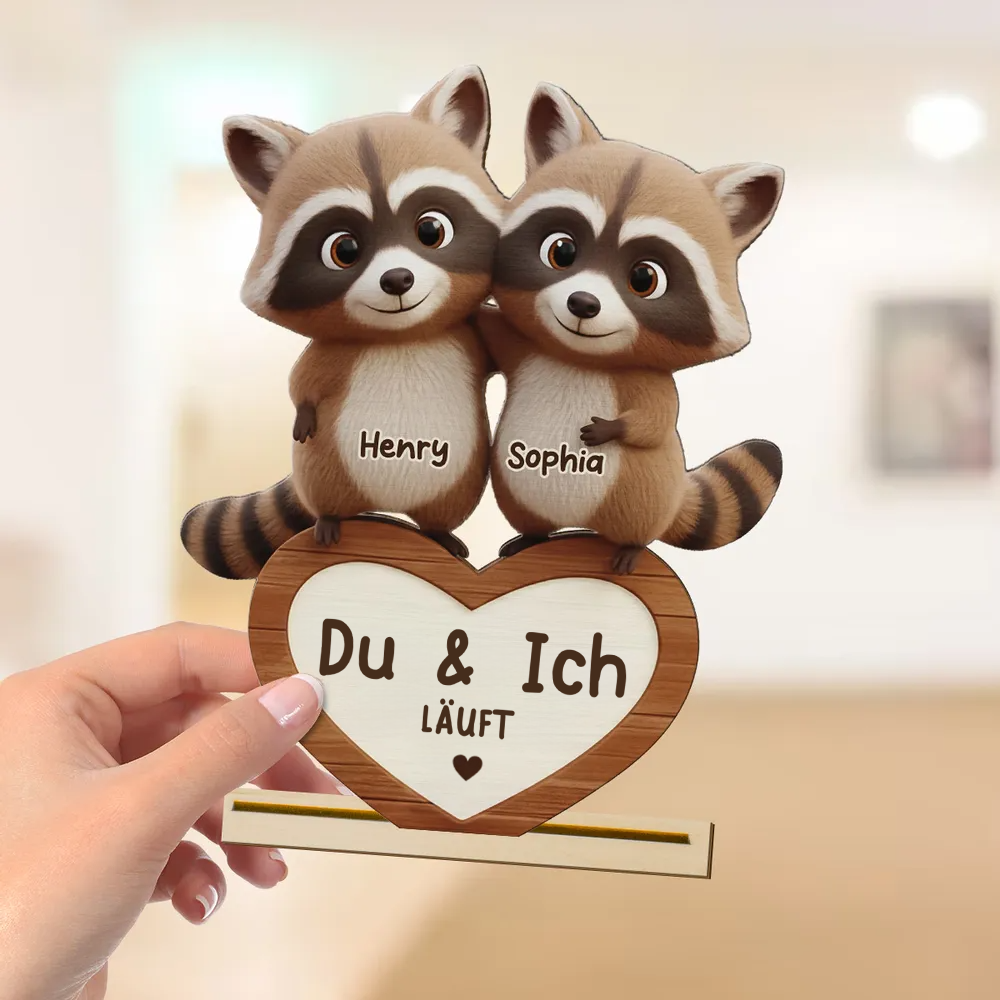 Waschbärenpaar - Personalisierter Holzaufsteller mit Namen