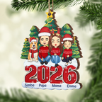 2025 Familie- Personalisierter Holzanhänger Christbaumschmuck mit Eltern, Kinder, Hund und Katze