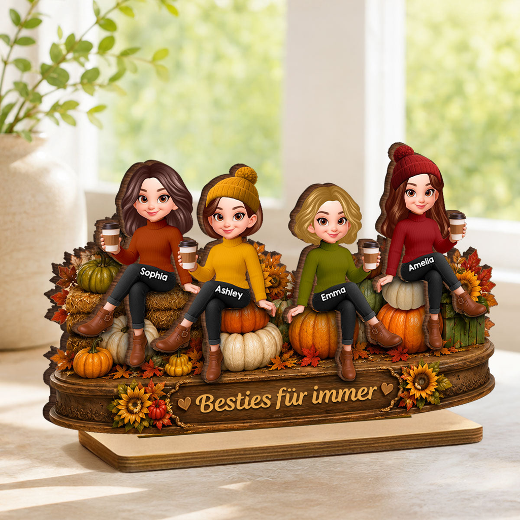 Personalisierter Holzaufsteller für die beste Freundin – Herbstmotiv