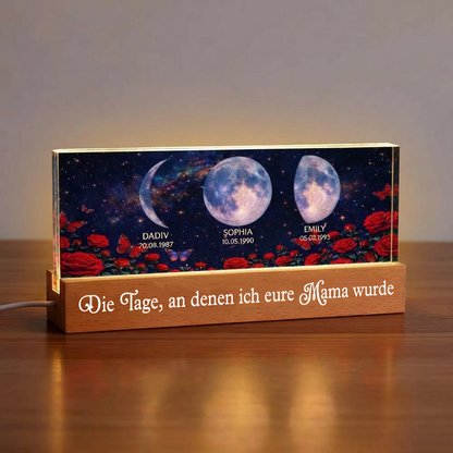 Rosen und Mondphasen- Personalisiertes LED Nachtlicht mit Text und Mondpahsen Geschenk für Mama und Oma