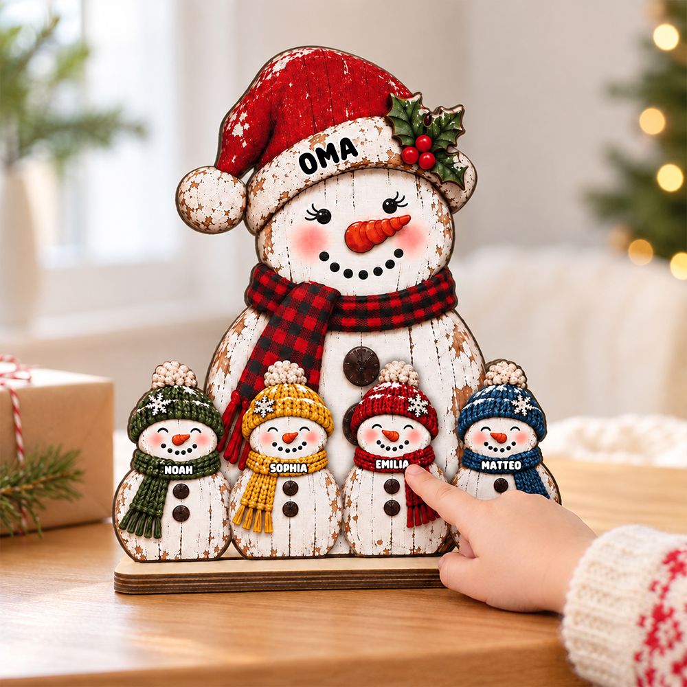 Personalisierter Holzaufsteller für Oma – Schneemann-Motiv