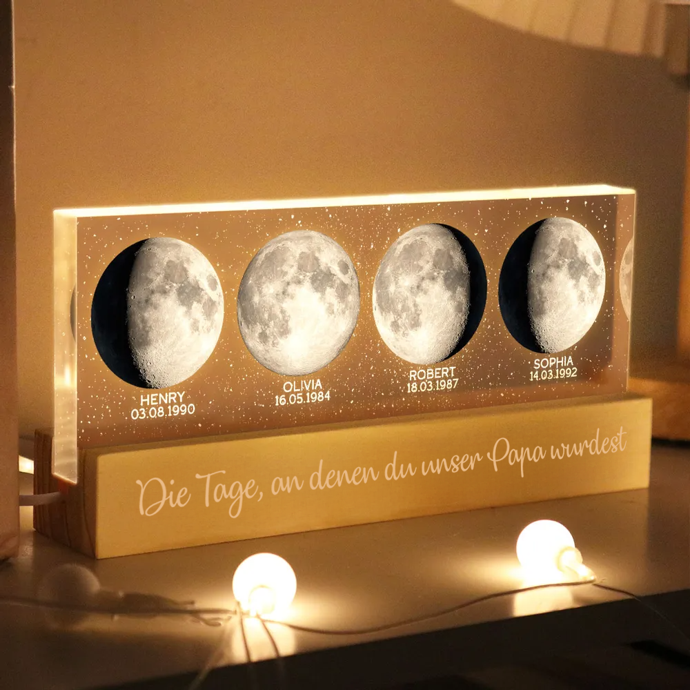 Personalisierte LED-Nachtlicht mit Mondphasen zur Geburtstagen Geschenk für Vater und Mutter
