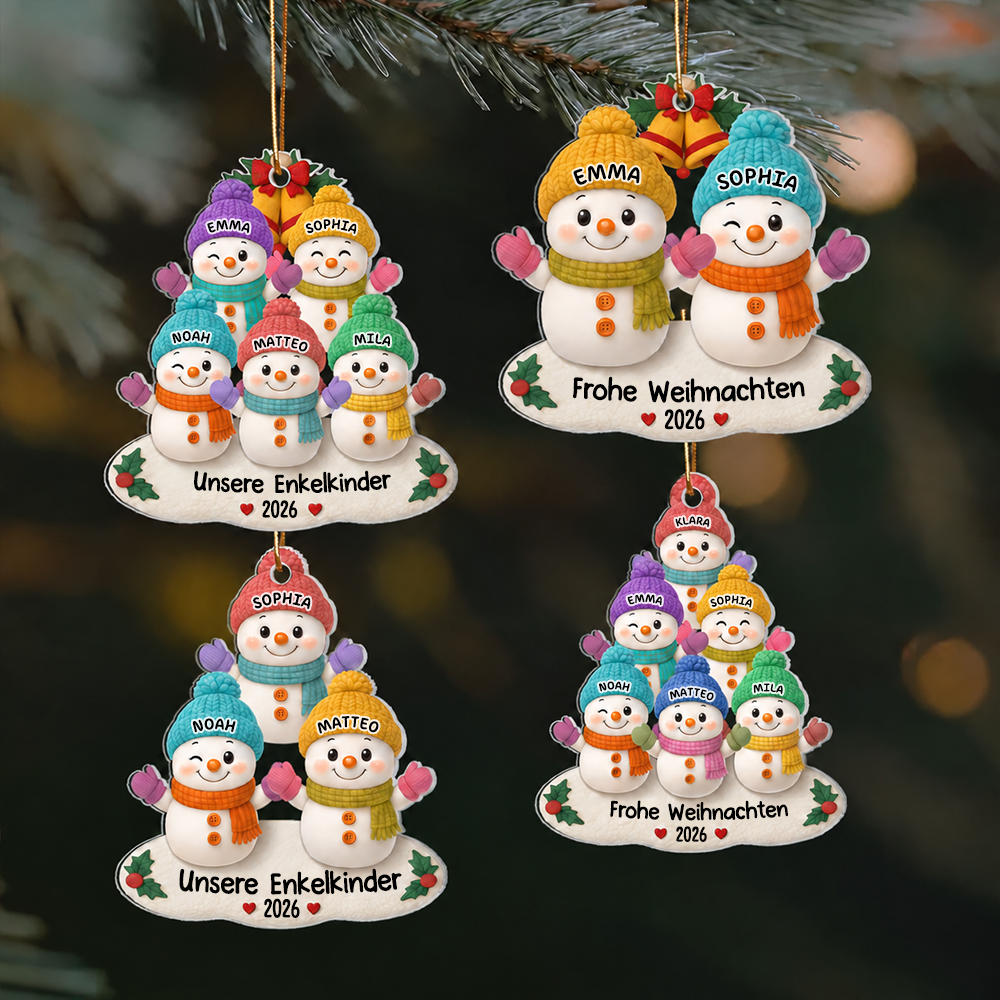 Personalisierter Acryl-Weihnachtsanhänger mit Namen – Schneemann-Motiv
