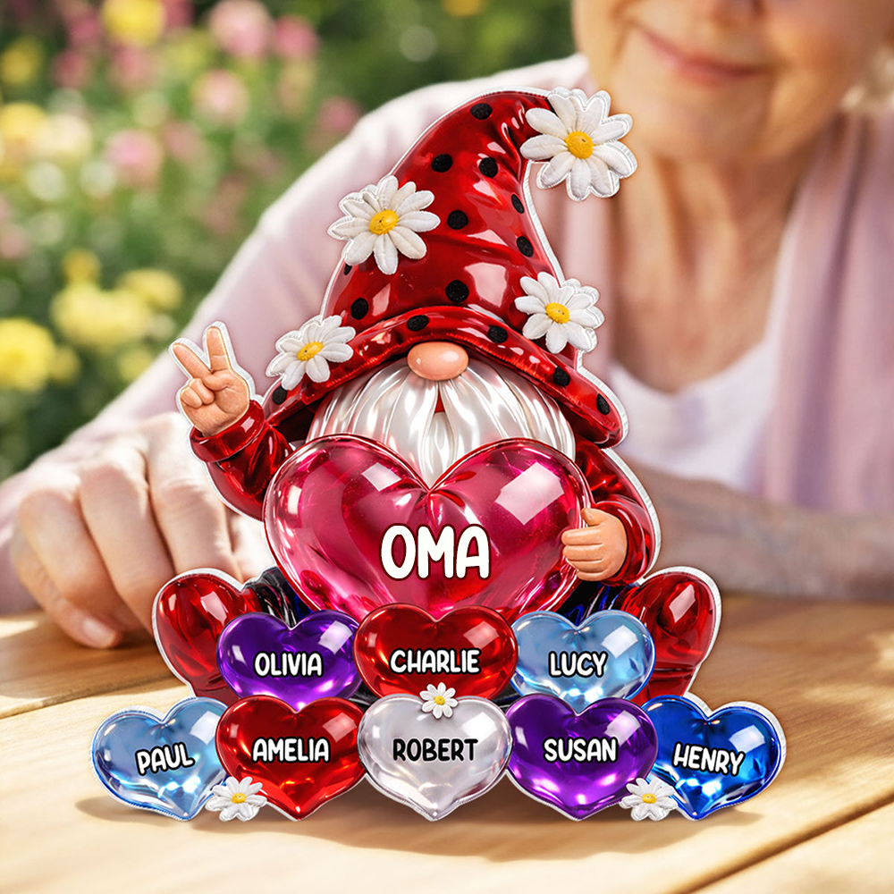Zwerg und Herzen Personalisierter Acrylaufsteller mit Namen Geschenk für Oma