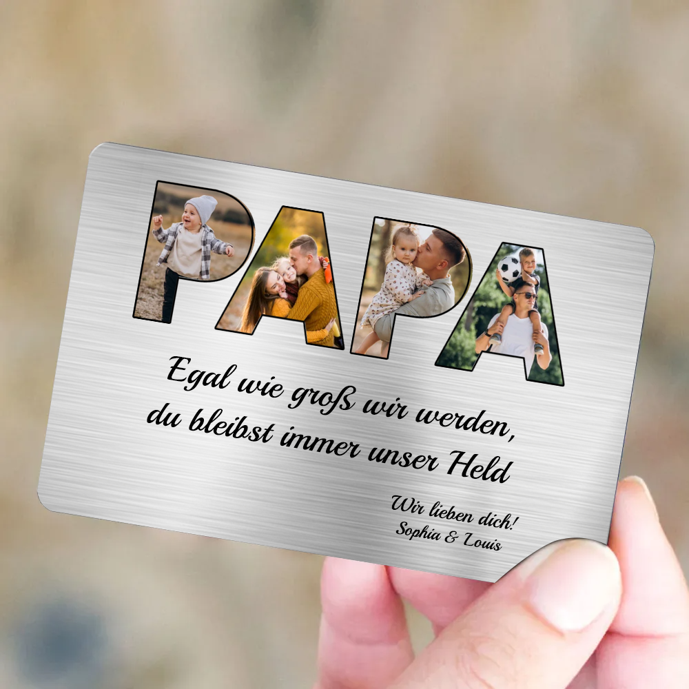 PAPA Wallet Card - Personalisierte Brieftaasche-Karte mit Fotos und Text Geschenk für Vater