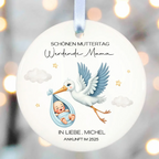 Süßer Storch &amp; Baby – Geschenk für werdende Mamas, personalisierter Keramik-Anhänger