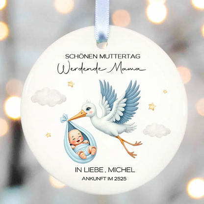 Süßer Storch &amp; Baby – Geschenk für werdende Mamas, personalisierter Keramik-Anhänger