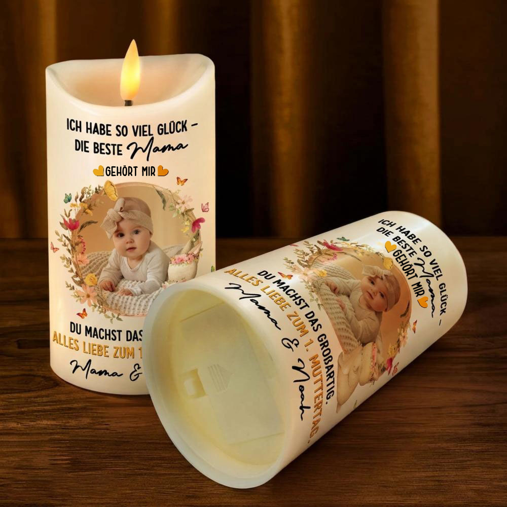 Beste Mama gehört mir  LED-Kerze mit Foto und Text Geschenk für neue Mama