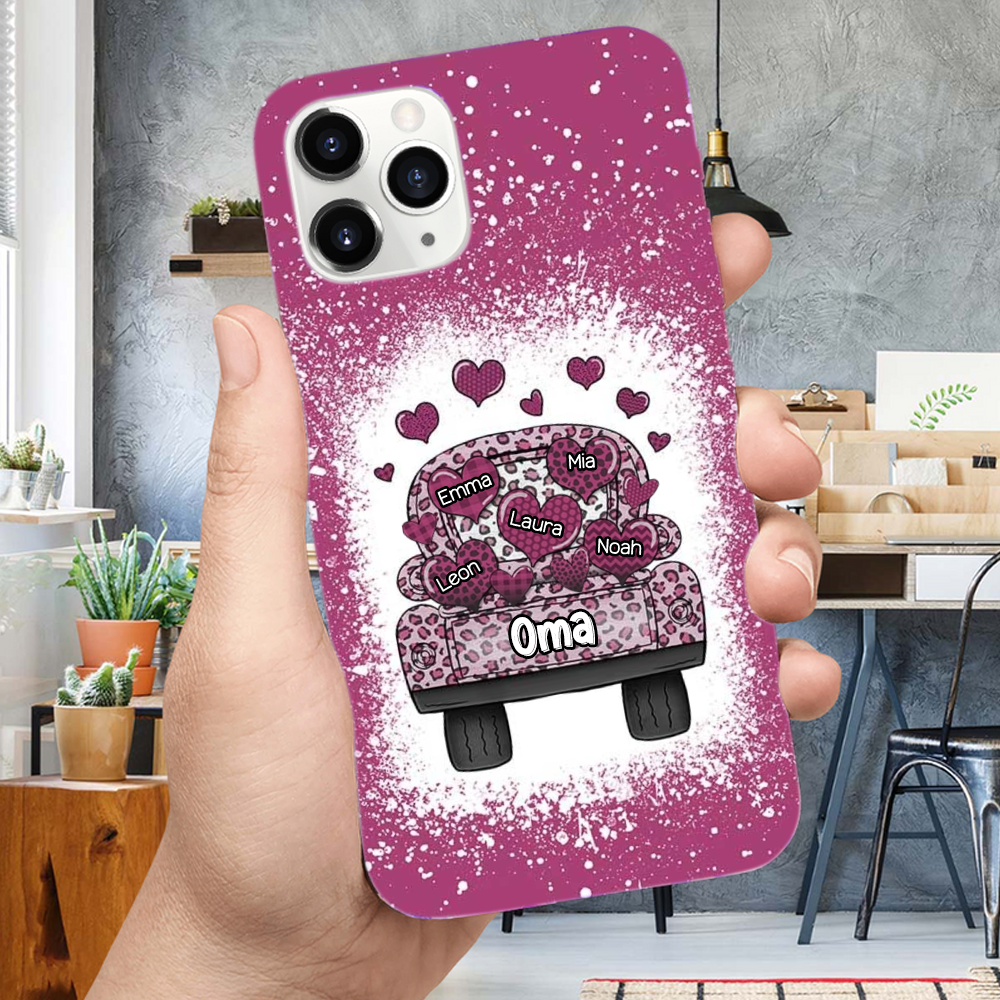 Wagen und Herzen - Silikonhandyhülle für iPhone und Samsung mit Namen personalisiert Geschenk für Oma und Mama