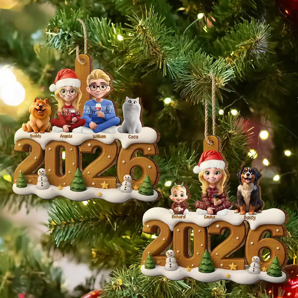 Personalisierter Holz-Weihnachtsanhänger – Familie & Haustiere, 2–10 Figuren