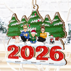 Personalisierter Holzanhänger Familie 2025 Christbaumschmuck mit Hund und Katze