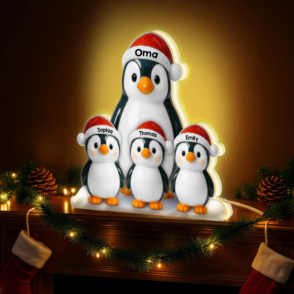 Personalisierte LED-Lichtbox für Oma & Opa – Pinguin-Motiv mit Namen