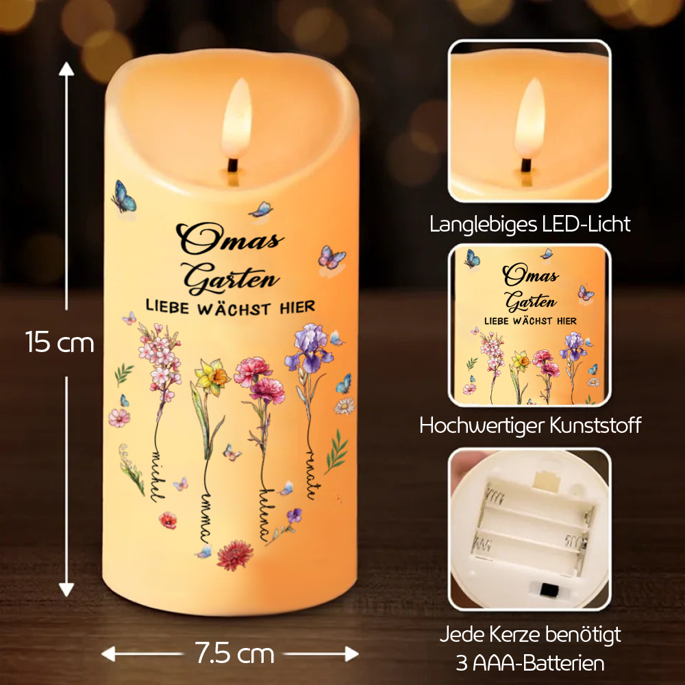 LED-Kerze mit Geburtsblumen  Geschenke für Oma und Mama