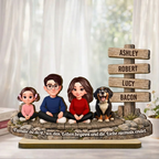 Personalisierter Holzaufsteller mit Familie, Hund und Katze