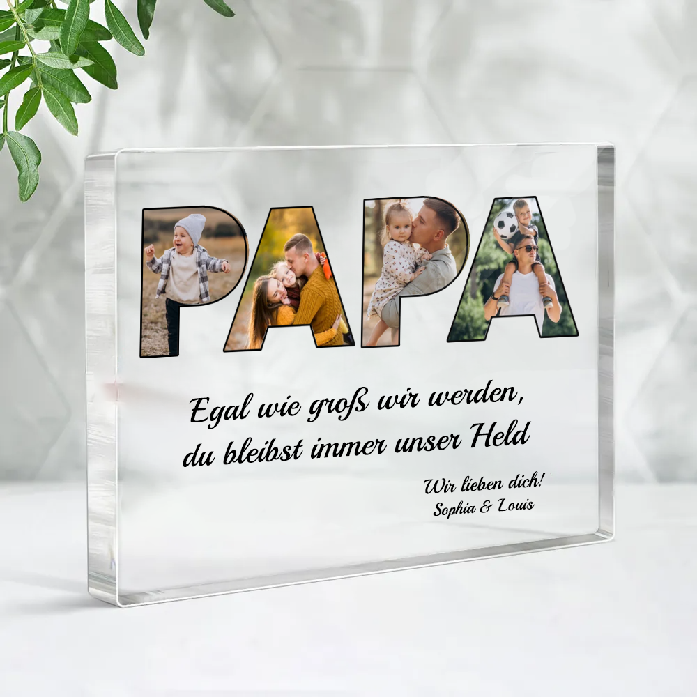 PAPA-Acrylblock mit Fotos,Text und Name Geschenk für Vater
