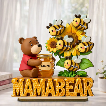 Mamabär-Personalisierter Holzaufsteller mit Bienen Geschenk für Mama