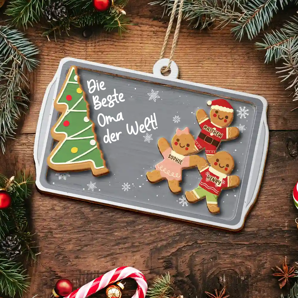 Personalisierter Holz-Weihnachtsanhänger für Oma – Lebkuchenmann-Motiv