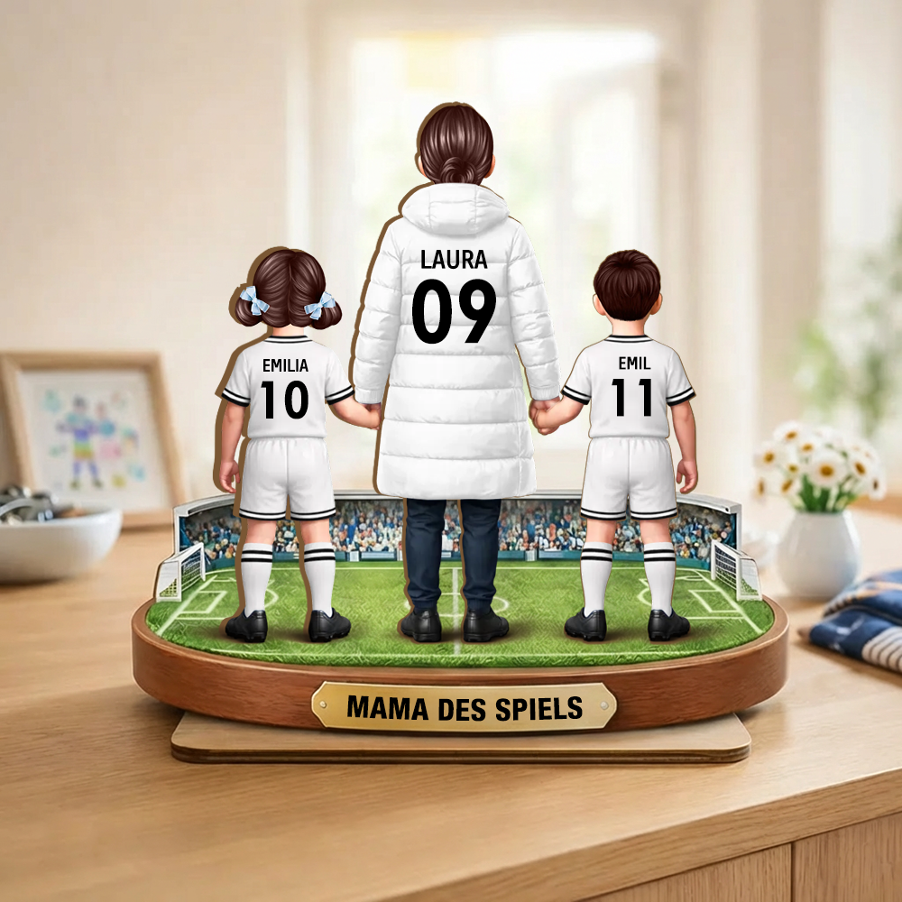 Mama und Kinder mit Fußballmotiv Personalisierter Holzaufsteller