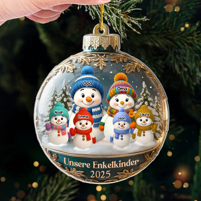 Personalisierter Acrylanhänger mit Schneemännern Christbaumschmuck für Papa, Mama, Oma und Opa