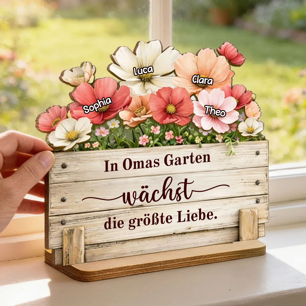 Omas Garten-Personalisierter Holzaufsteller mit Blumenmotiv Geschenk für Mama und Oma