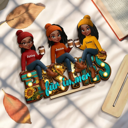 Besties für immer-Personalisierte Holztafel mit 2-6 Frauen Geschenk für Freundinnen