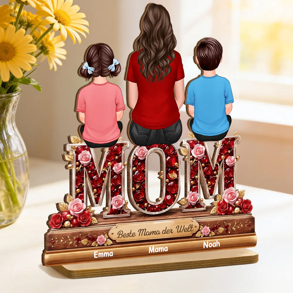 "MOM,MAMA, OMA" Holzaufsteller mit Frau und Kinder personalisiert