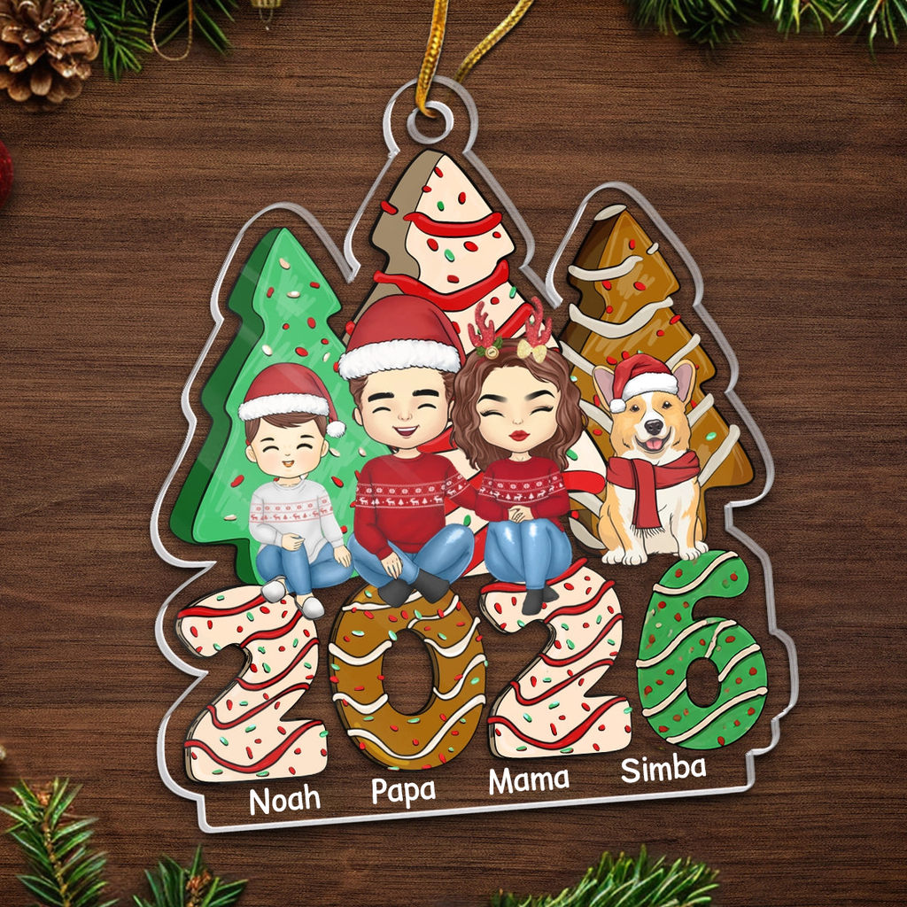 2025 Familie - Personalisiertes Acrylornament Christbaumschmuck mit Eltern, Kinder und Haustiere