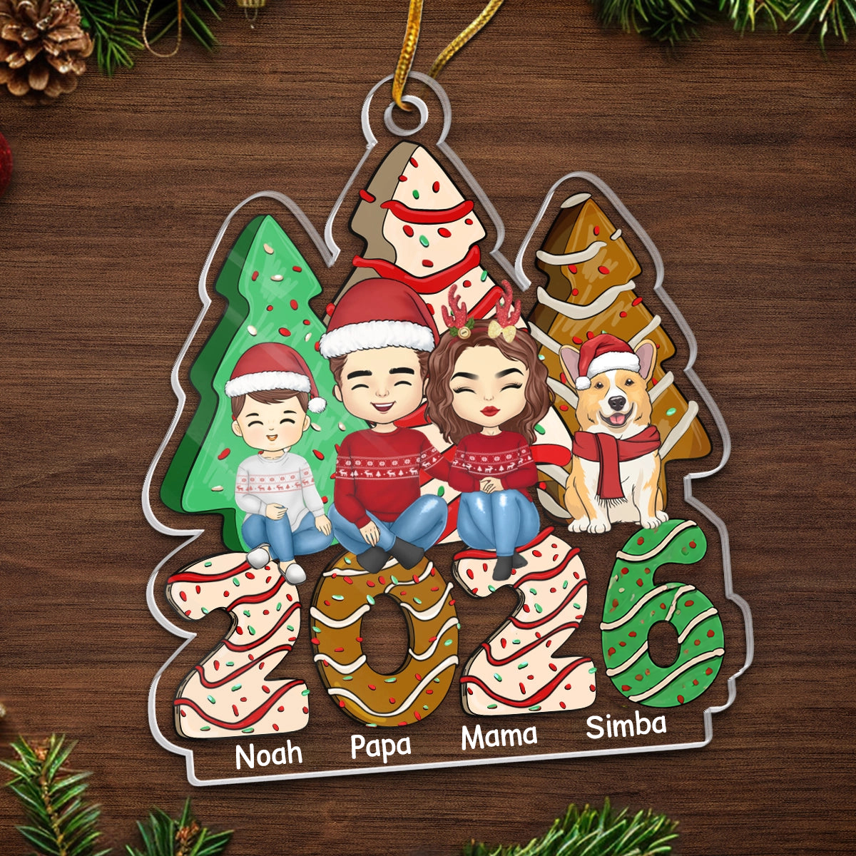 2025 Familie - Personalisiertes Acrylornament Christbaumschmuck mit Eltern, Kinder und Haustiere