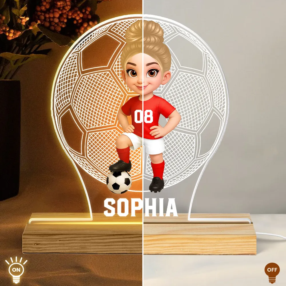 Fußballkind -  Personalisiertes LED-Nachtlicht mit Figur und Name Geschenk für Tochter und Sohn