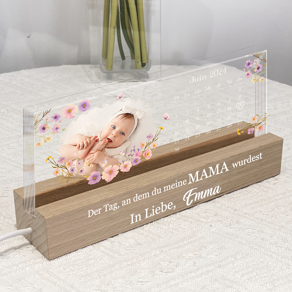 "Der Tag..." Personalisiertes LED-Nactlicht mit Foto und Kalendar Geschenk für Mama, Papa, Oma und Opa