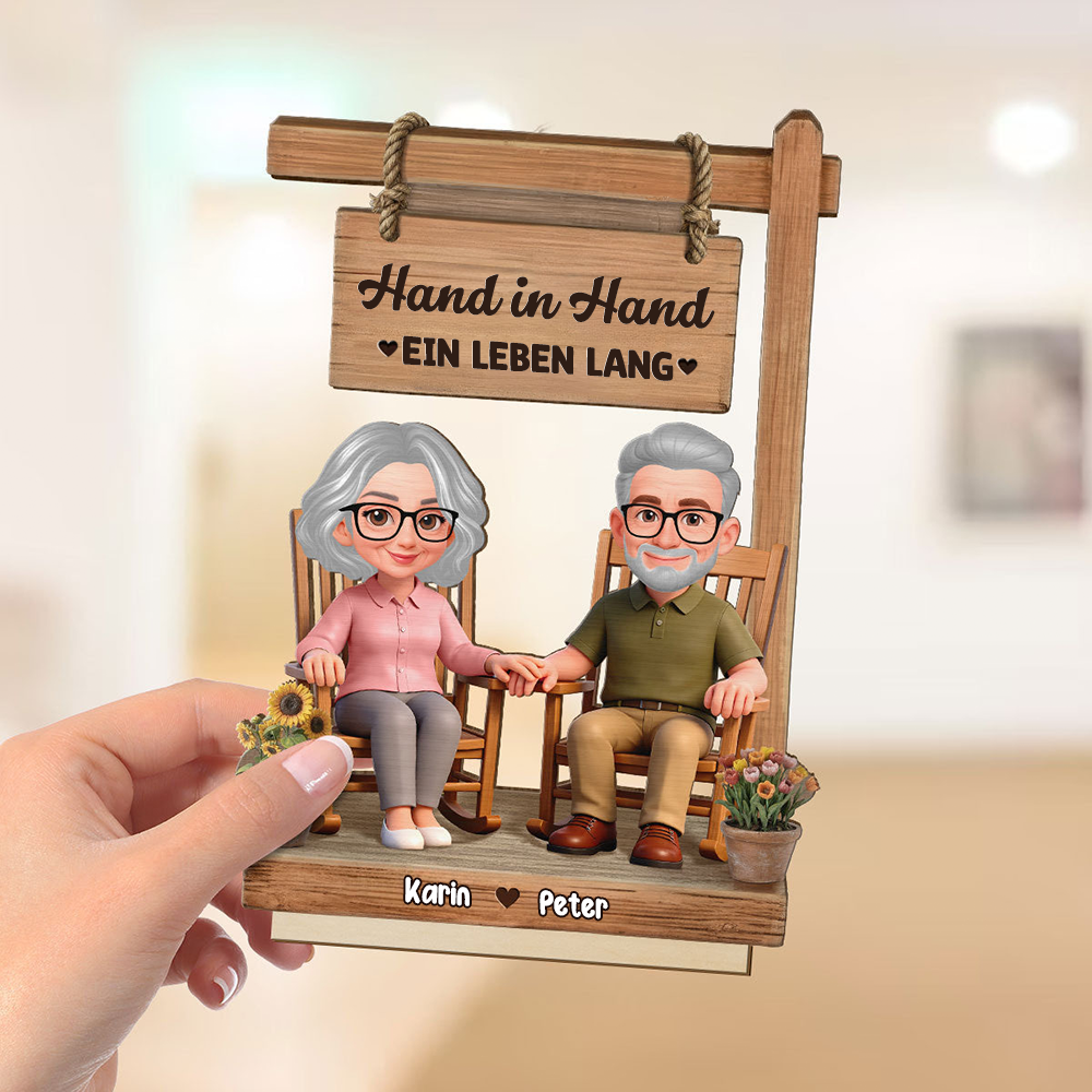 Hand-in-Hand Personalisierter Holzaufsteller mit Paar Geschenk zum Jahrestag