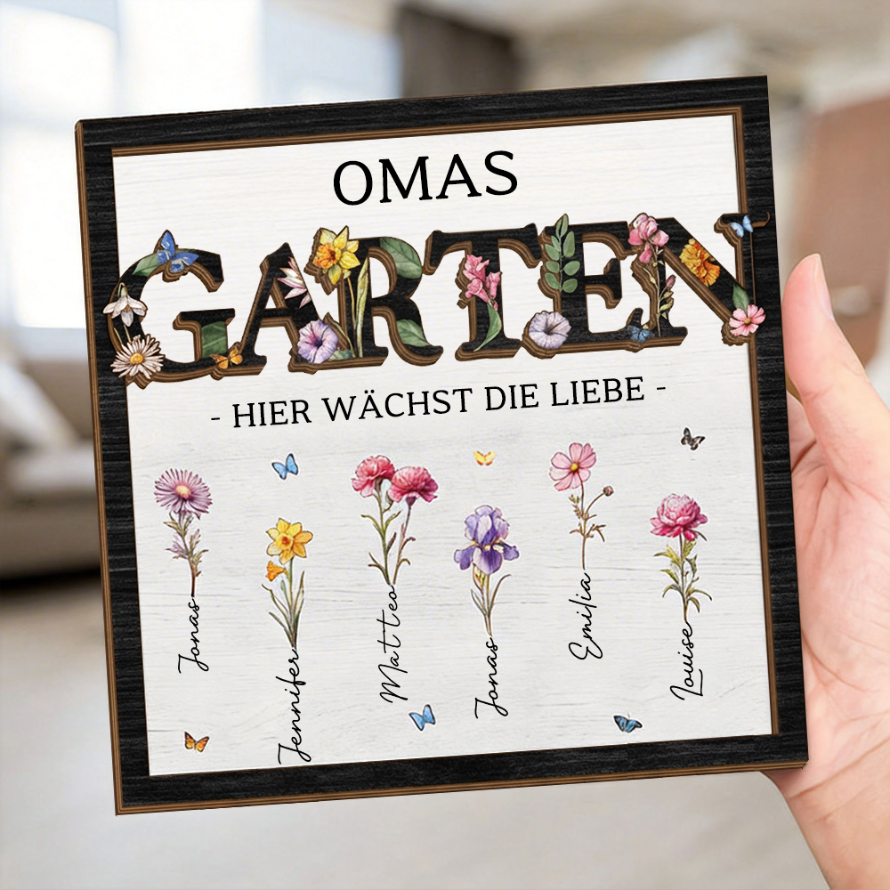 Omas Garten-Personalisierte Holzplakette mit Titel und Geburtsblumen Geschenk für Mama und Oma